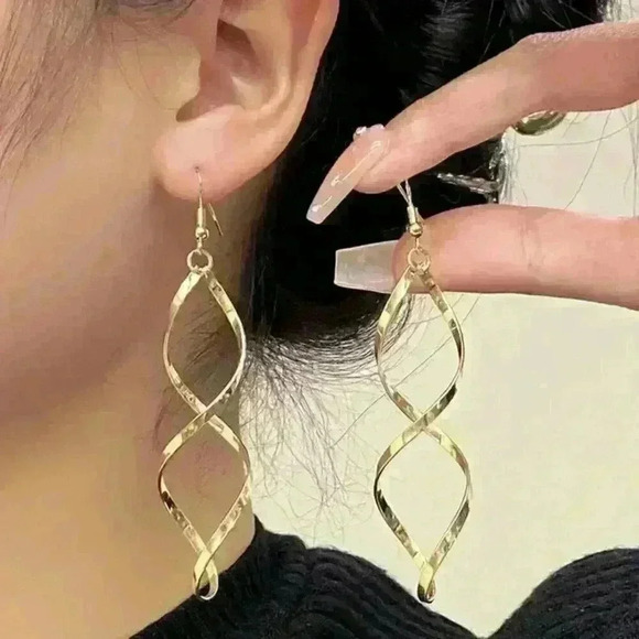 Golden Spiral Hollow Dangle Earrings - Picture 2 of 4
